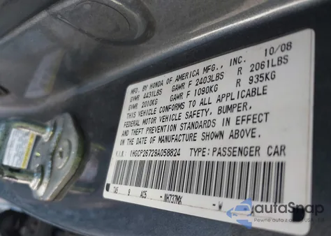 2009 Honda Accord 2.4 Ex из США, поврежденный, VIN 1HGCP26729A058824